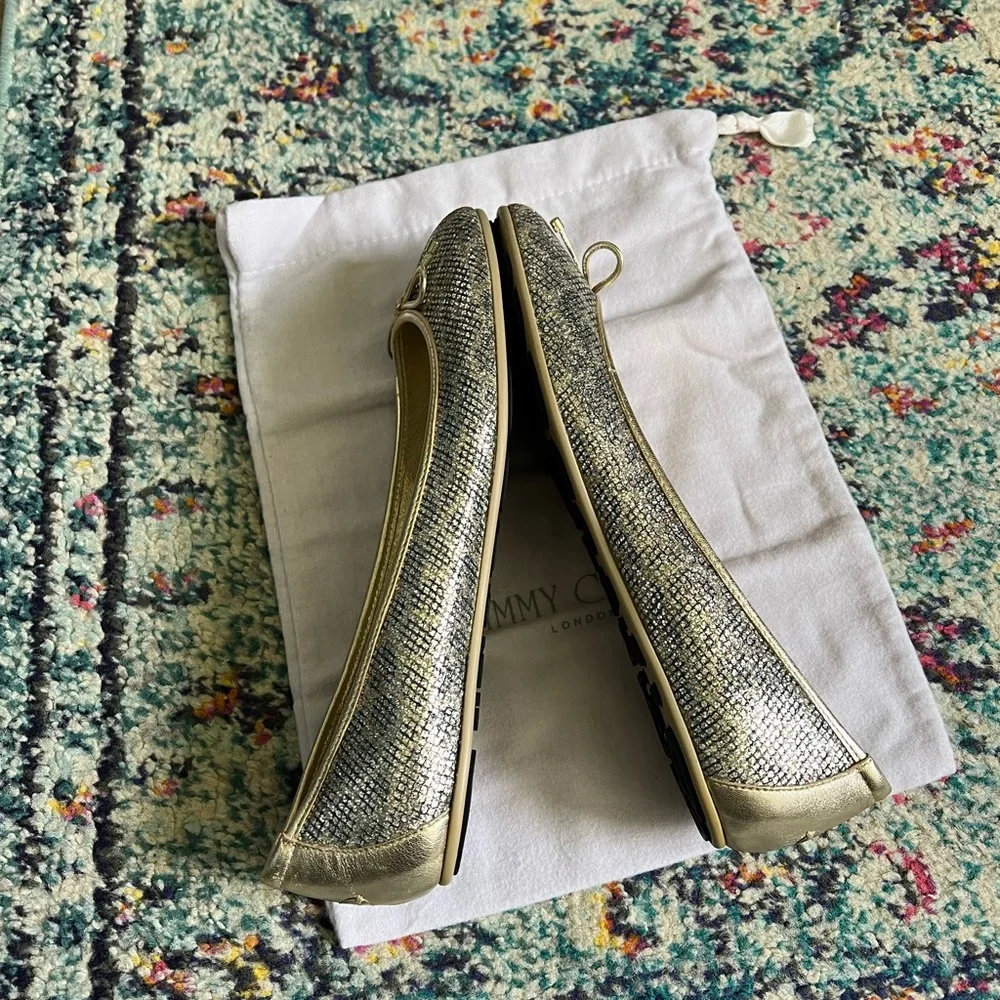 Jimmy Choo Walsh shimmer cheetah print flats
